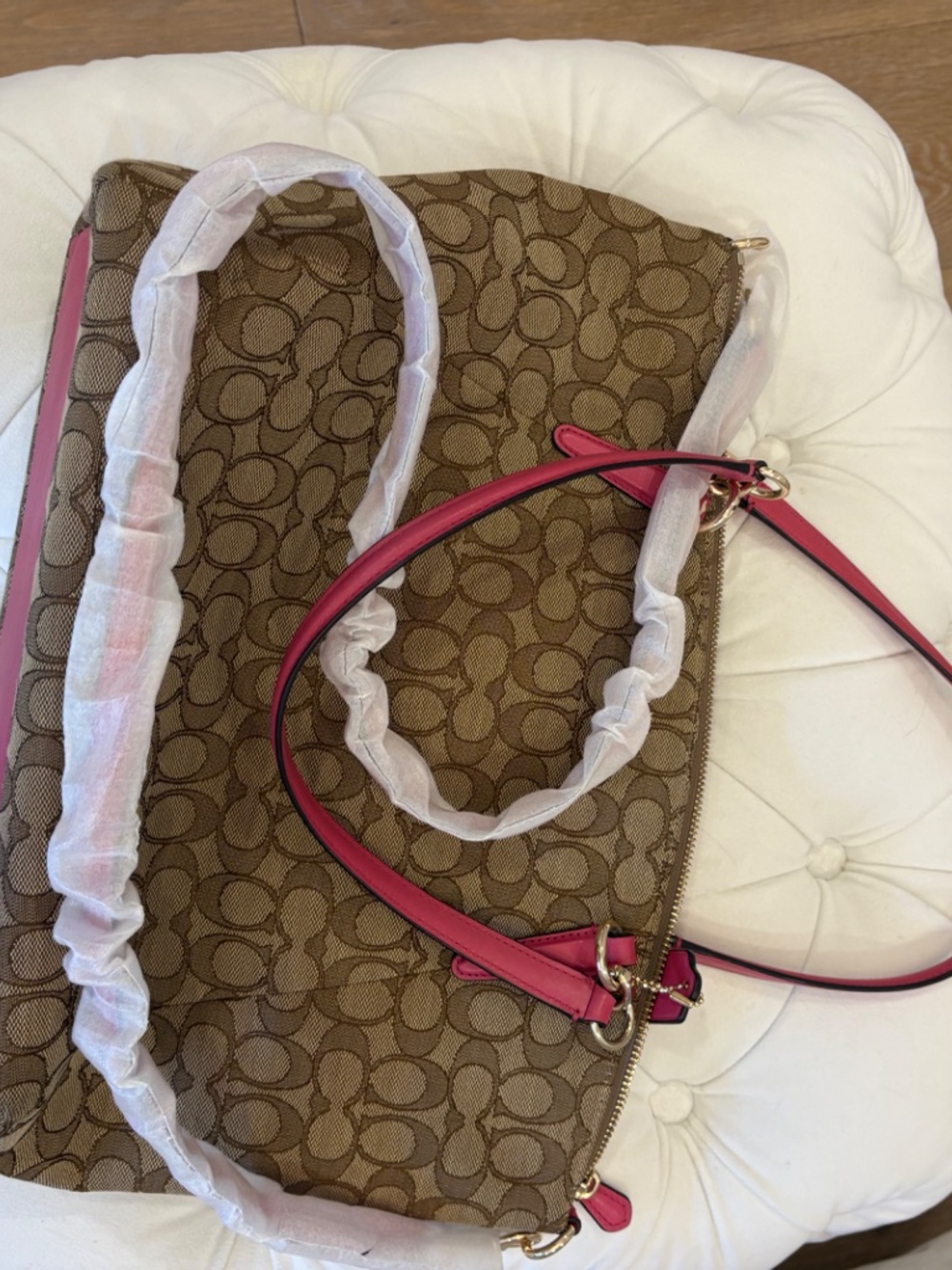 Coach F36722 Signature Canvas Tote Pink Trim Shoulder Bag - Picture 3 of 12